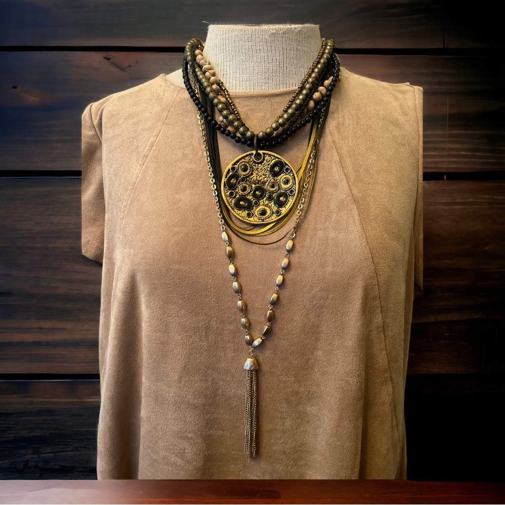 Nicole Miller Chico’s Set 3 Necklaces Animal Print Black Gold Iris Apfel Vibes